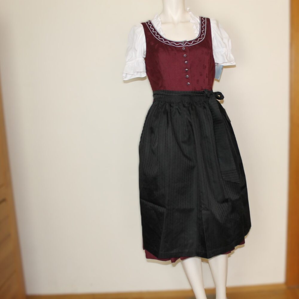 Festliches Dirndl bordeaux, Handarbeit  mit 2 Schürzen    – Bild 8