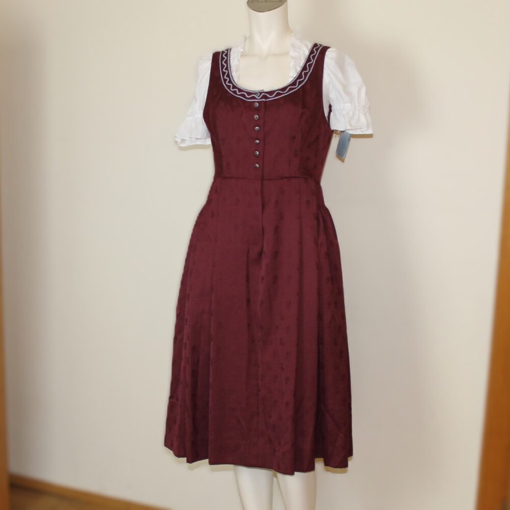 Festliches Dirndl bordeaux, Handarbeit  mit 2 Schürzen    – Bild 4