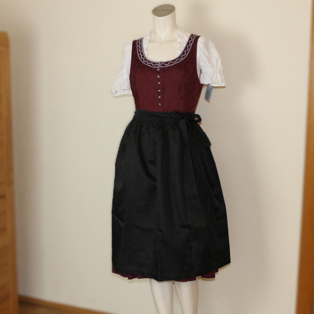 Festliches Dirndl bordeaux, Handarbeit  mit 2 Schürzen    – Bild 7