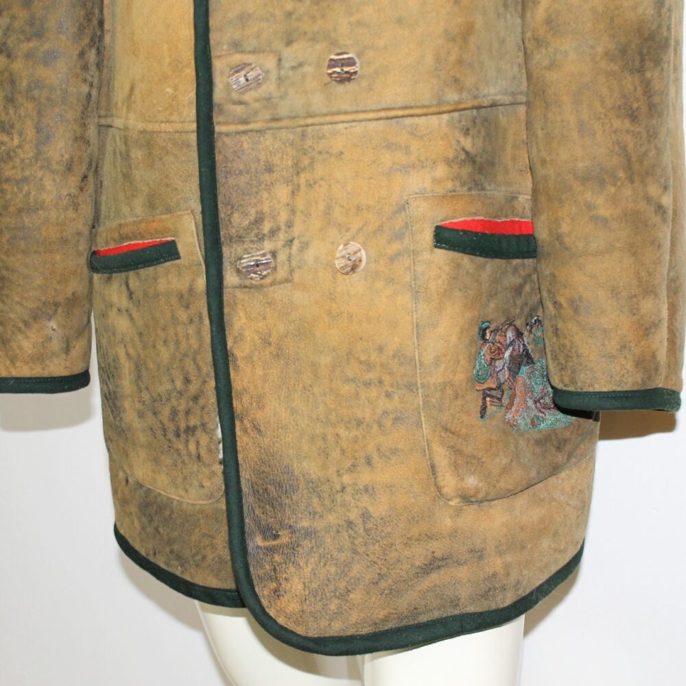 Herren Wildleder Jacke mit gewachstem Pelz und Stickerei – Bild 3