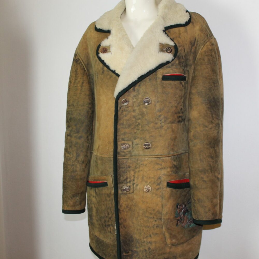 Herren Wildleder Jacke mit gewachstem Pelz und Stickerei – Bild 4